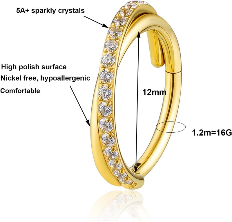 TOMIDES 16G Titanium Cartilage Earring Hoop for Conch Helix Tragus 8mm 10mm 12mm Hypoallergenic Hinged Clicker Nose Rings Septum Piercing Jewelry for Women Men - Image 1